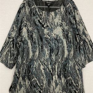 Alfred Dunner Abstract Patterned Blouse in Black and Gray